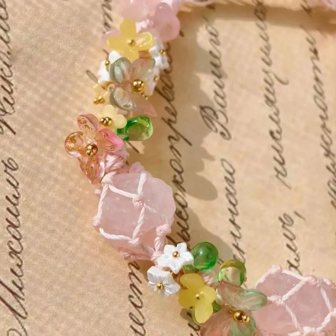 Olivenorma Handcrafted Rose Quartz Braided Flower Bracelet - image 3