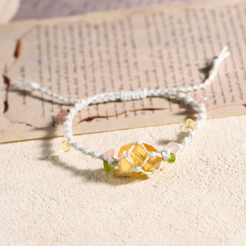 Olivenorma Handcrafted Natural Crystal Braided Flower Bracelet - Citrine - White - image 1