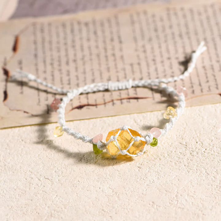 Olivenorma Handcrafted Natural Crystal Braided Flower Bracelet - Citrine - White - image 1