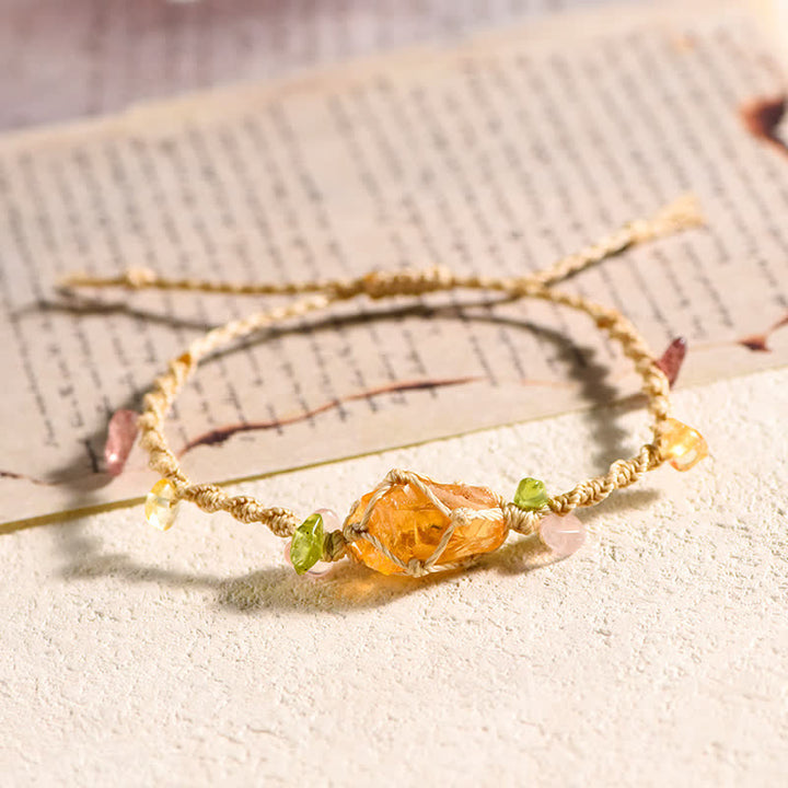 Olivenorma Handcrafted Natural Crystal Braided Flower Bracelet - Citrine - Beige - image 2