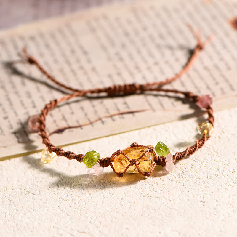 Olivenorma Handcrafted Natural Crystal Braided Flower Bracelet - Citrine - Brown - image 4