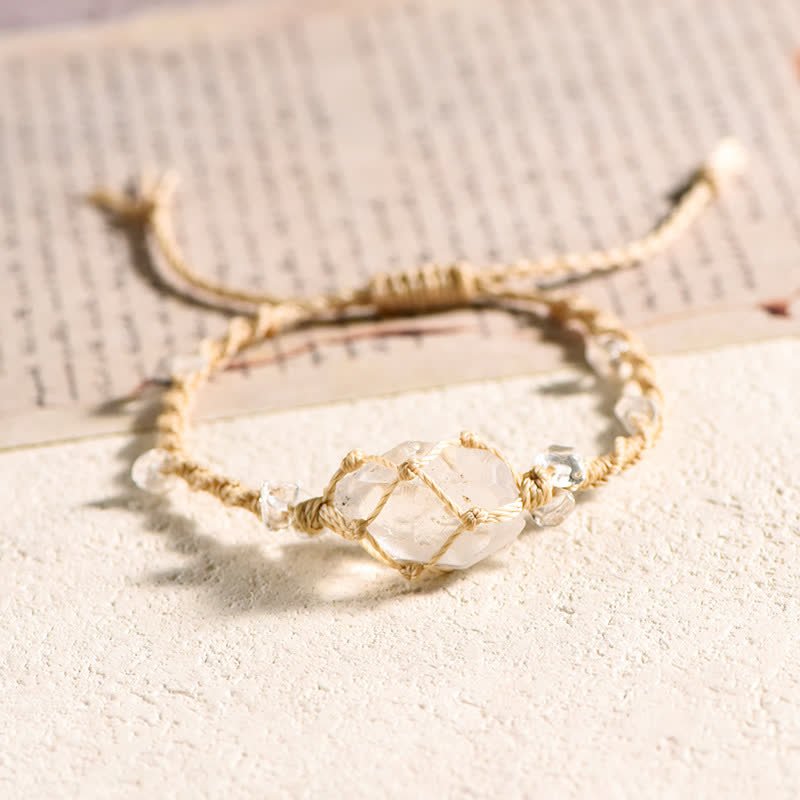 Olivenorma Handcrafted Natural Crystal Braided Flower Bracelet - Herkimer Diamond - Beige - image 7