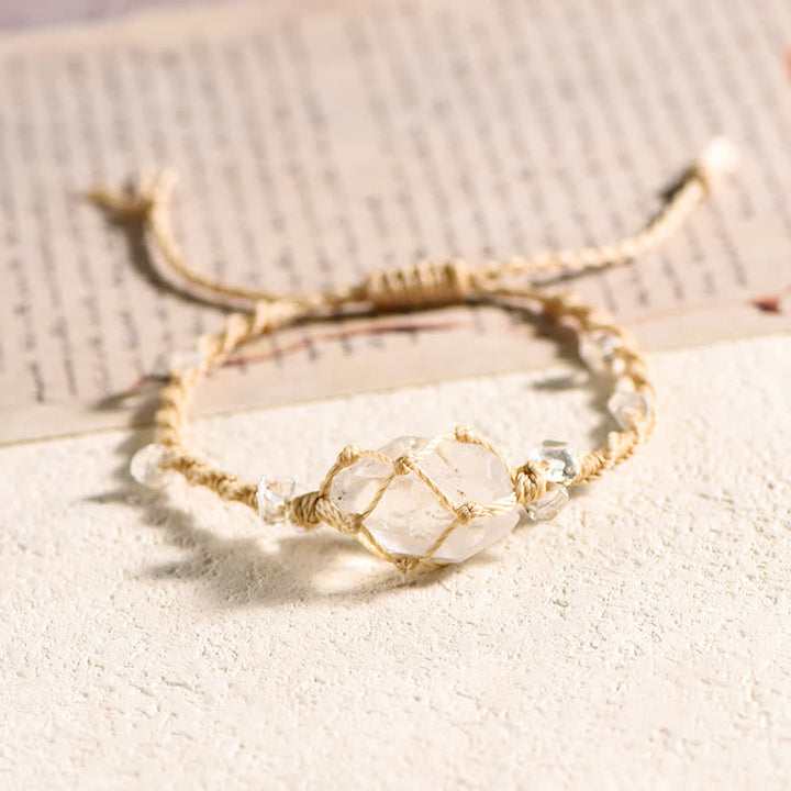Olivenorma Handcrafted Natural Crystal Braided Flower Bracelet - Herkimer Diamond - Beige - image 7