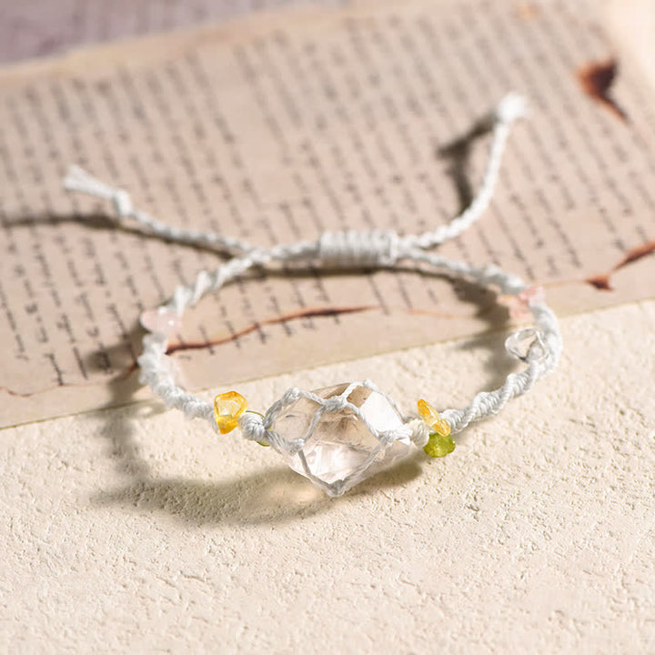 Olivenorma Handcrafted Natural Crystal Braided Flower Bracelet - Herkimer Diamond - White - image 6