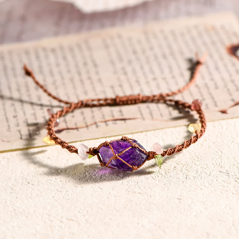 Olivenorma Handcrafted Natural Crystal Braided Flower Bracelet - Amethyst - Brown - image 11