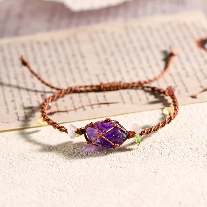 Olivenorma Handcrafted Natural Crystal Braided Flower Bracelet - Amethyst - Brown - image 11