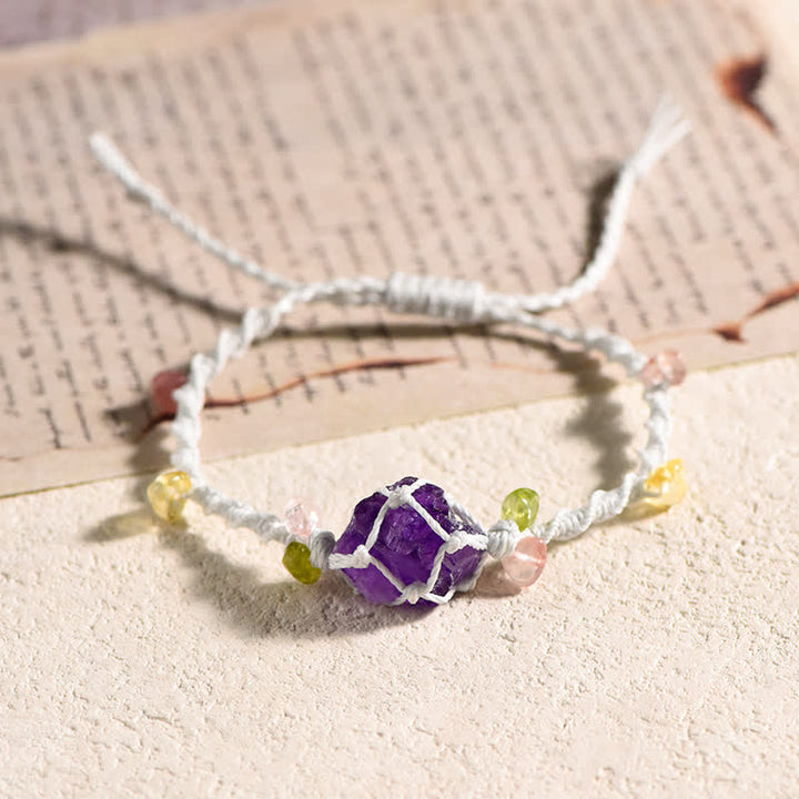 Olivenorma Handcrafted Natural Crystal Braided Flower Bracelet - Amethyst - White - image 9