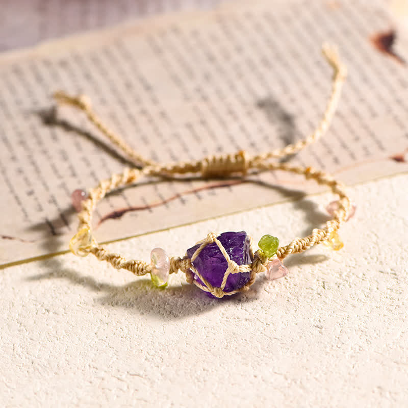 Olivenorma Handcrafted Natural Crystal Braided Flower Bracelet - Amethyst - Beige - image 10
