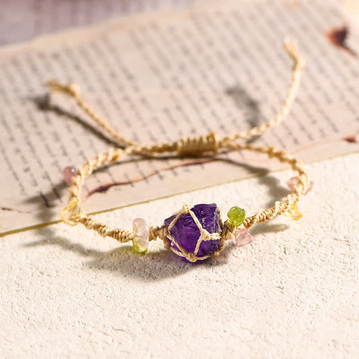 Olivenorma Handcrafted Natural Crystal Braided Flower Bracelet - Amethyst - Beige - image 10