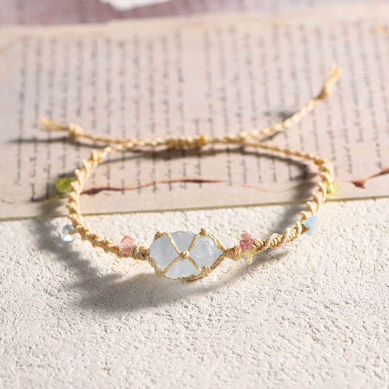 Olivenorma Handcrafted Natural Crystal Braided Flower Bracelet - Celestine - Beige - image 15