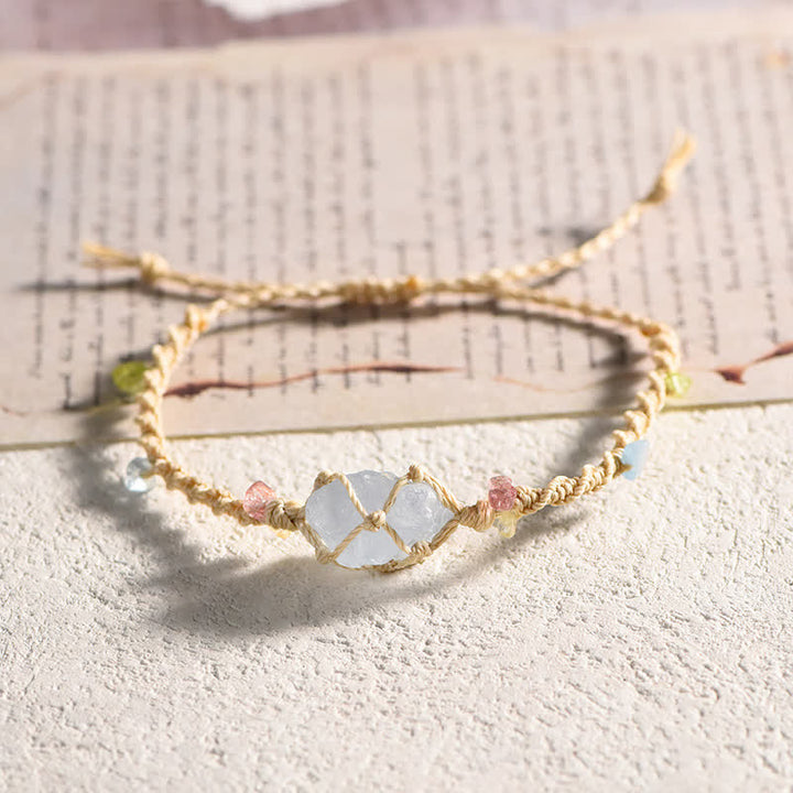 Olivenorma Handcrafted Natural Crystal Braided Flower Bracelet - Celestine - Beige - image 15