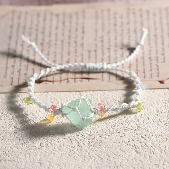 Olivenorma Handcrafted Natural Crystal Braided Flower Bracelet - Green Fluorite - White - image 17