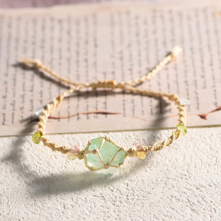 Olivenorma Handcrafted Natural Crystal Braided Flower Bracelet - Green Fluorite - Beige - image 18
