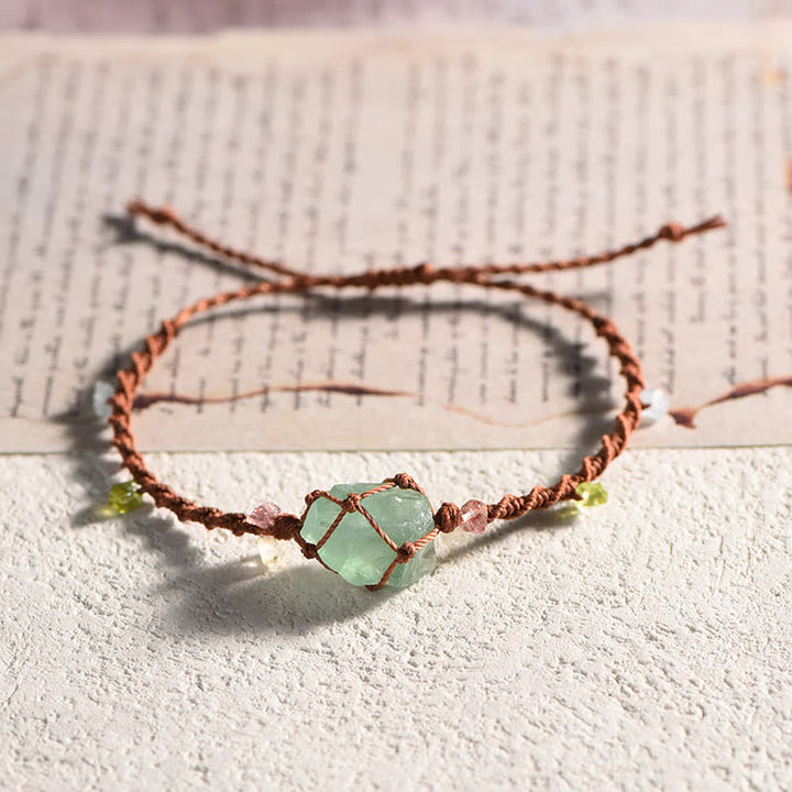 Olivenorma Handcrafted Natural Crystal Braided Flower Bracelet - Green Fluorite - Brown - image 19