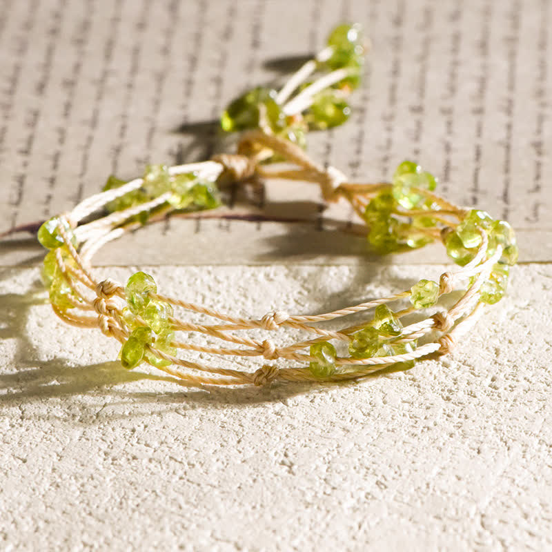 Olivenorma Natural Crushed Crystal Braided Flower Bracelet - Peridot - image 0