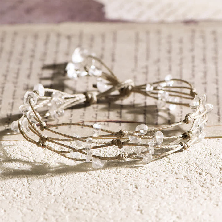 Olivenorma Natural Crushed Crystal Braided Flower Bracelet - Clear Crystal - image 2