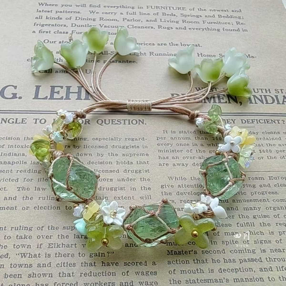 Olivenorma Green Fluorite Peridot Crystal Braided Flower Bracelet - image 1