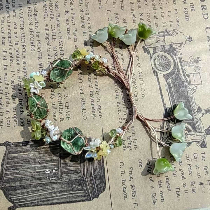 Olivenorma Green Fluorite Peridot Crystal Braided Flower Bracelet - image 2