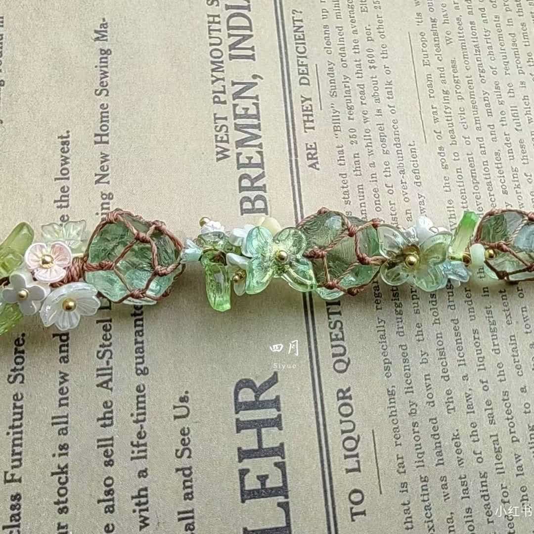 Olivenorma Green Fluorite Peridot Crystal Braided Flower Bracelet - image 3