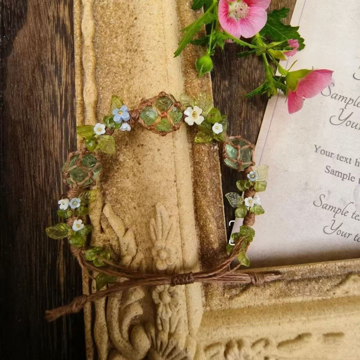 Olivenorma Green Fluorite Peridot Stone Braided Flower Bracelet - image 4