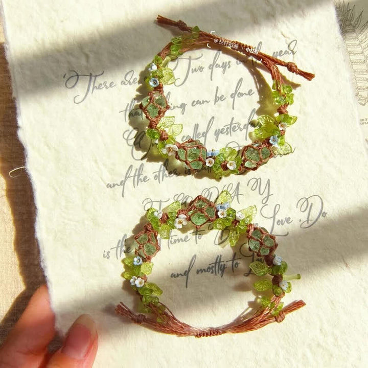 Olivenorma Green Fluorite Peridot Stone Braided Flower Bracelet - image 7