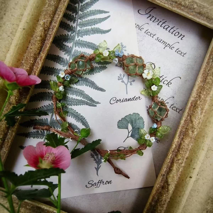 Olivenorma Green Fluorite Peridot Stone Braided Flower Bracelet - image 3