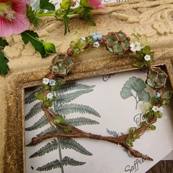Olivenorma Green Fluorite Peridot Stone Braided Flower Bracelet - image 6