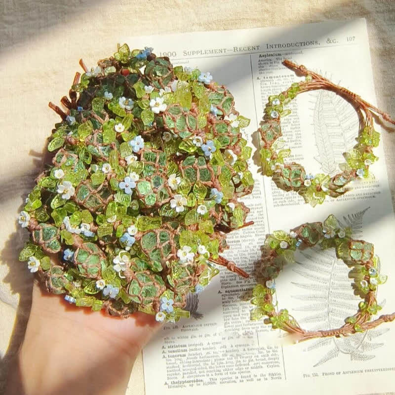 Olivenorma Green Fluorite Peridot Stone Braided Flower Bracelet - image 8