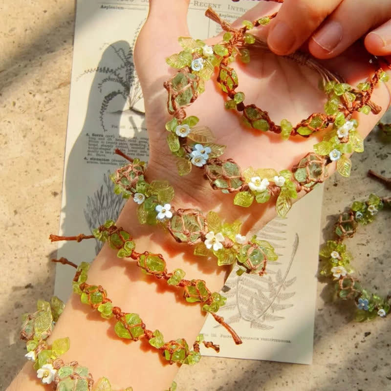 Olivenorma Green Fluorite Peridot Stone Braided Flower Bracelet - image 2