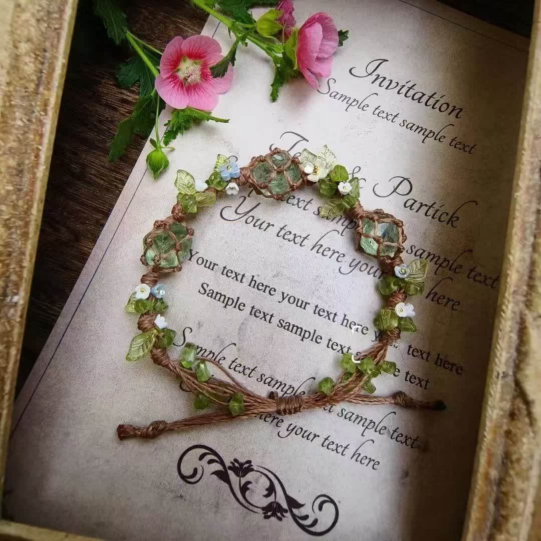 Olivenorma Green Fluorite Peridot Stone Braided Flower Bracelet - image 5