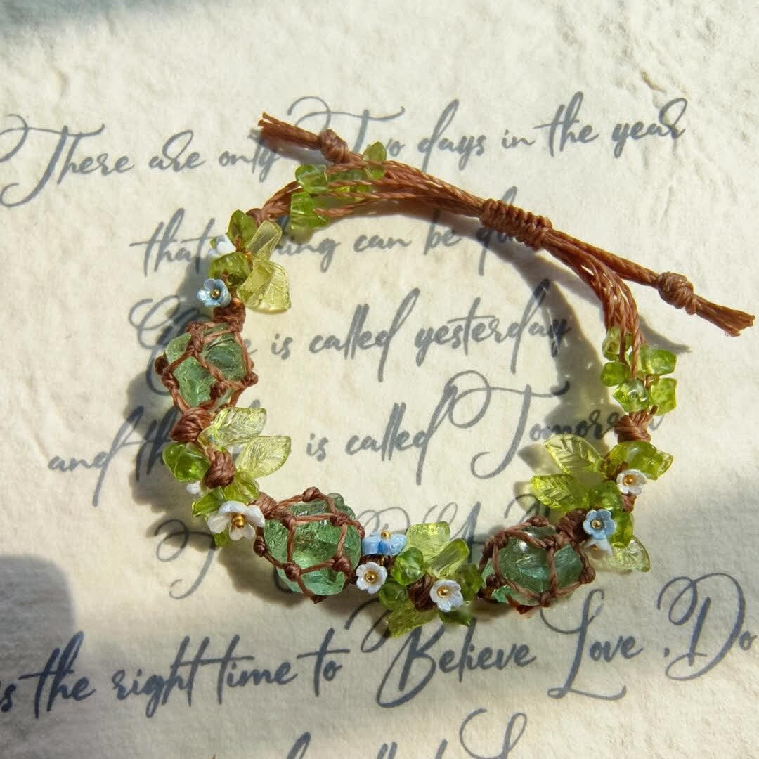 Olivenorma Green Fluorite Peridot Stone Braided Flower Bracelet - Green Fluorite & Peridot - image 0