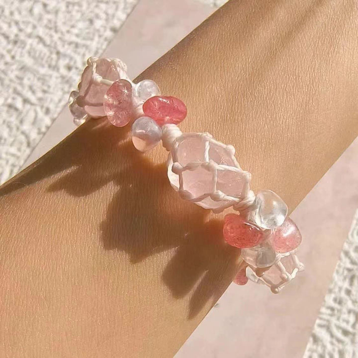 Olivenorma Strawberry Quartz Crystal Braided Flower Bracelet - image 1