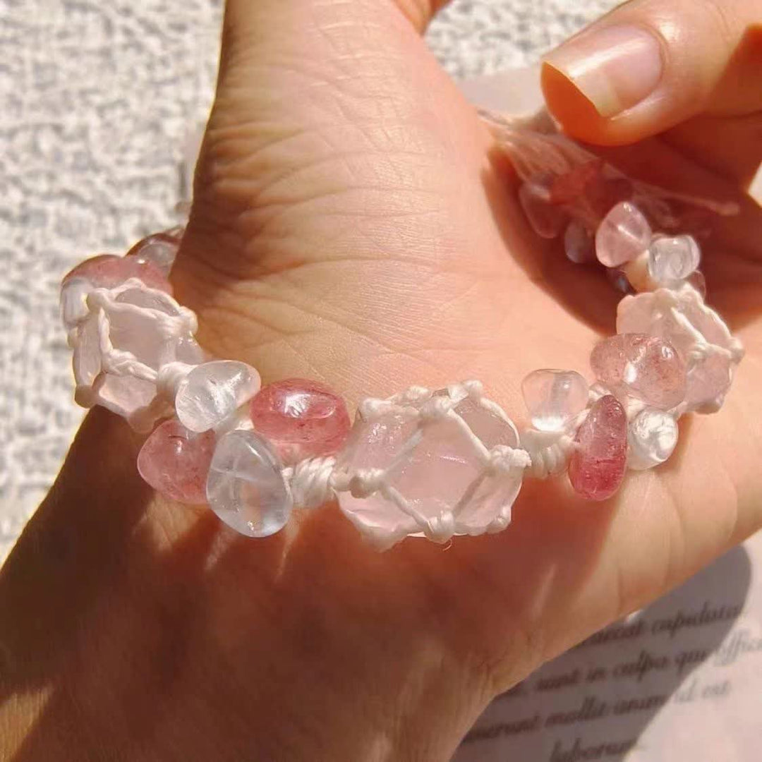 Olivenorma Strawberry Quartz Crystal Braided Flower Bracelet - image 2