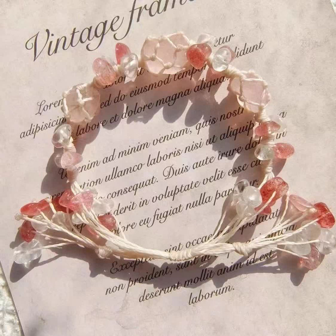 Olivenorma Strawberry Quartz Crystal Braided Flower Bracelet - image 3