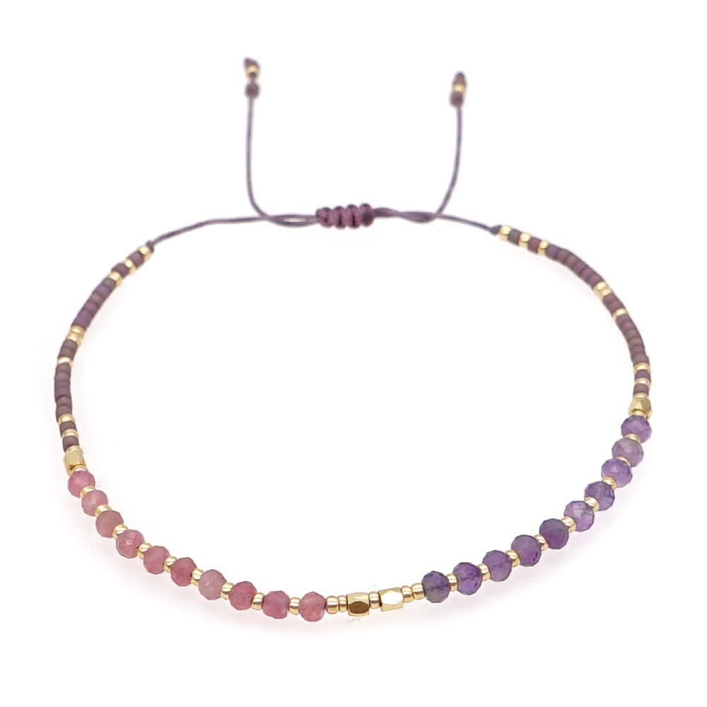Olivenorma Natural Stone Beads Drawstring Bracelet - Amethyst & Strawberry Quartz - image 1