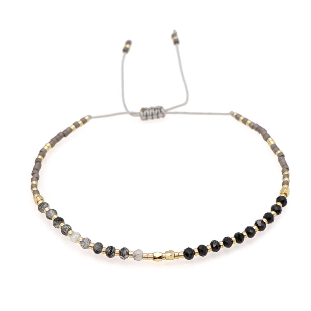 Olivenorma Natural Stone Beads Drawstring Bracelet - Black Quartz Rutilated & Obsidian - image 18
