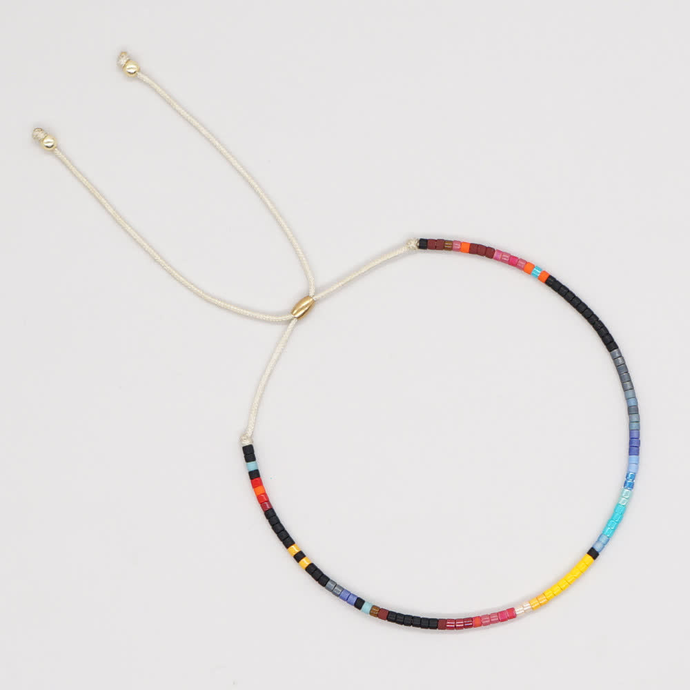 Olivenorma Colorful Rice Beads Beige Drawstring Bracelet - Yellow & Blue - image 4