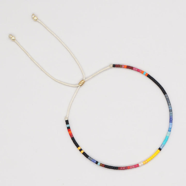 Olivenorma Colorful Rice Beads Beige Drawstring Bracelet - Yellow & Blue - image 4