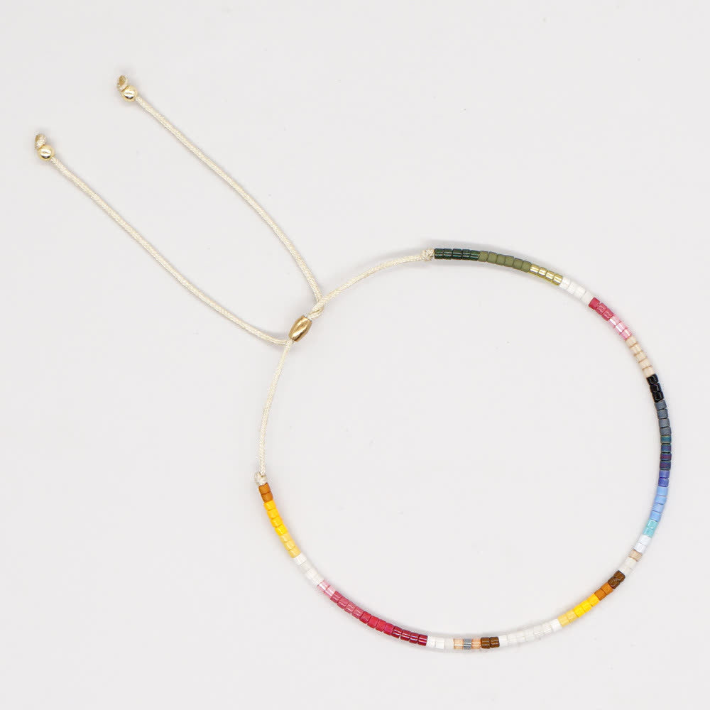 Olivenorma Colorful Rice Beads Beige Drawstring Bracelet - Yellow & Pink & Green - image 3