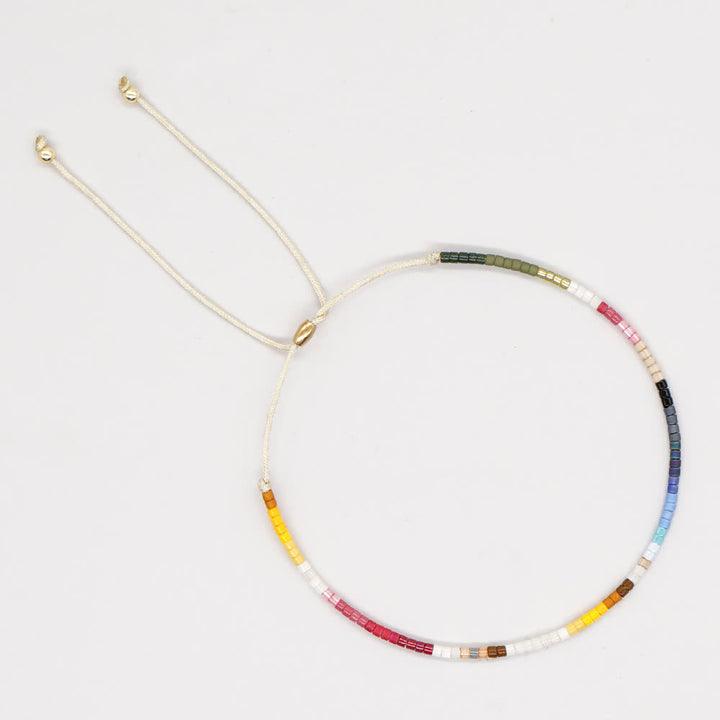 Olivenorma Colorful Rice Beads Beige Drawstring Bracelet - Yellow & Pink & Green - image 3
