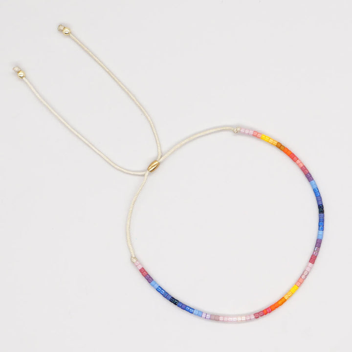 Olivenorma Colorful Rice Beads Beige Drawstring Bracelet - Blue & Orange - image 5