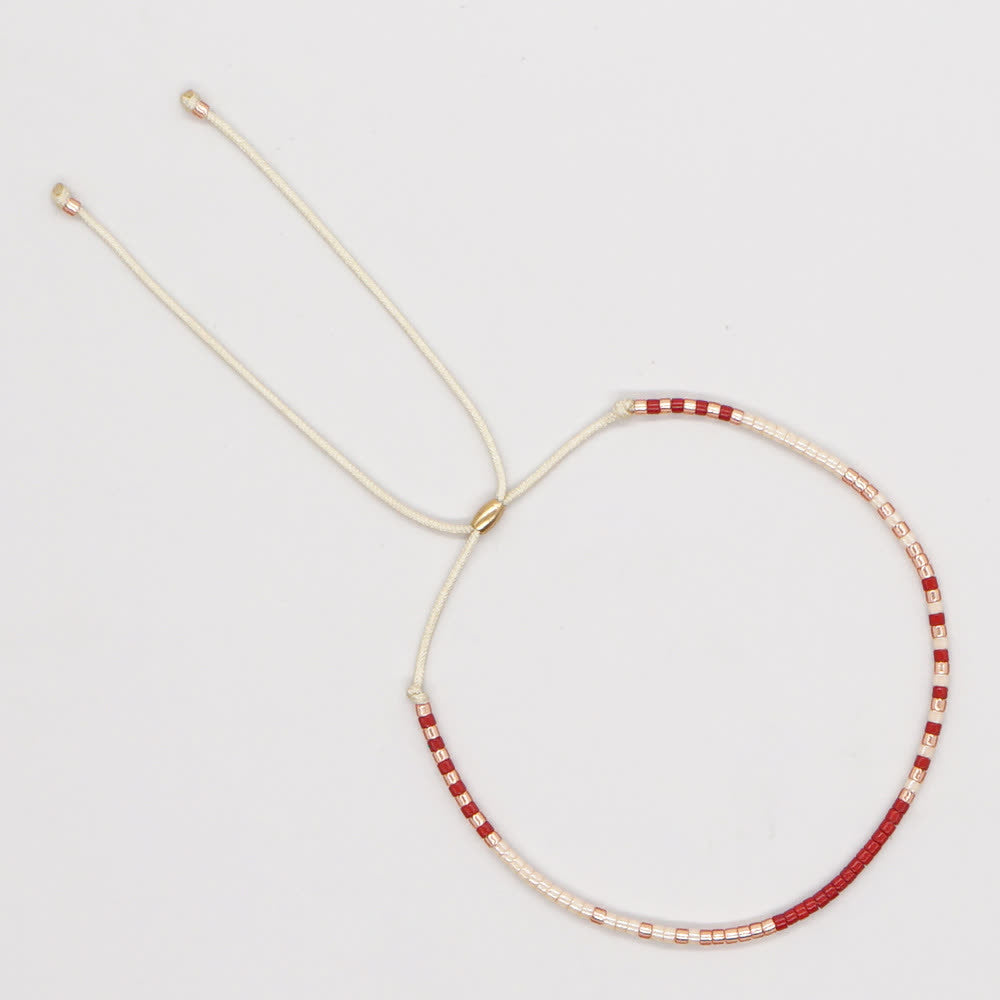 Olivenorma Colorful Rice Beads Beige Drawstring Bracelet - Beige & Red - image 6
