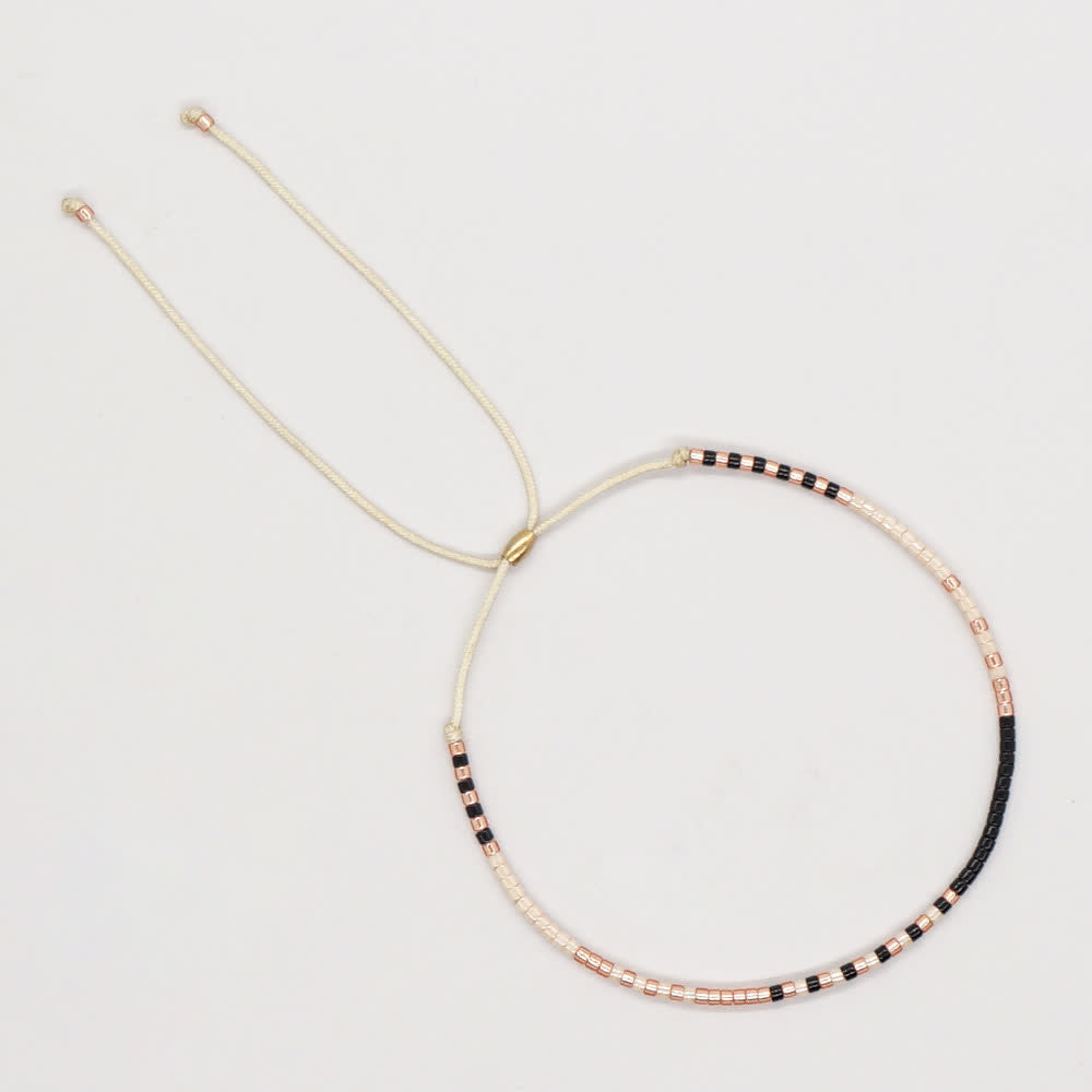 Olivenorma Colorful Rice Beads Beige Drawstring Bracelet - Beige & Black - image 7