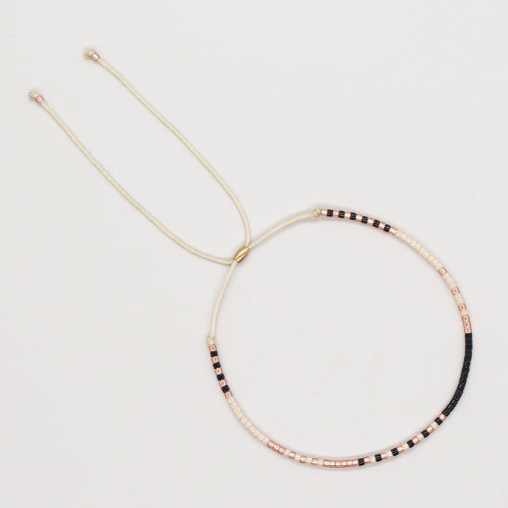 Olivenorma Colorful Rice Beads Beige Drawstring Bracelet - Beige & Black - image 7