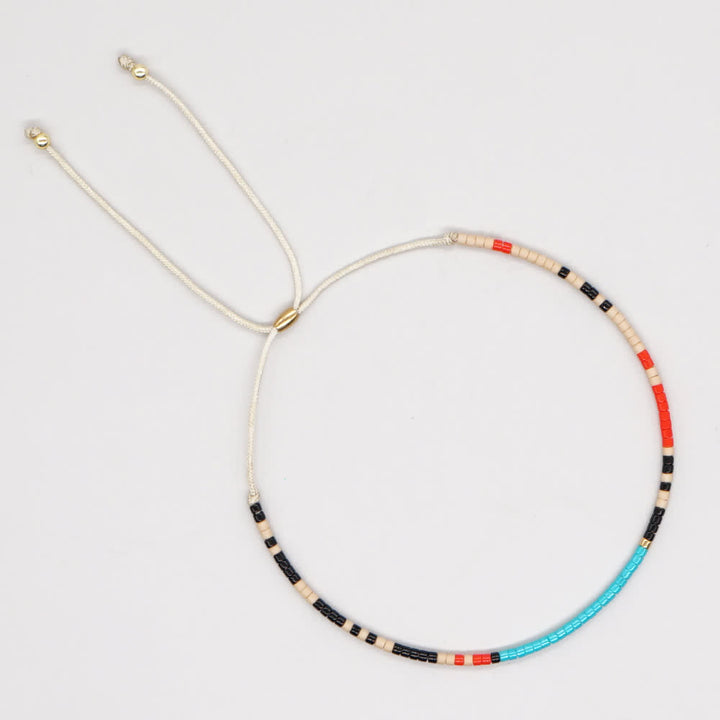 Olivenorma Colorful Rice Beads Beige Drawstring Bracelet - Blue & Black - image 8