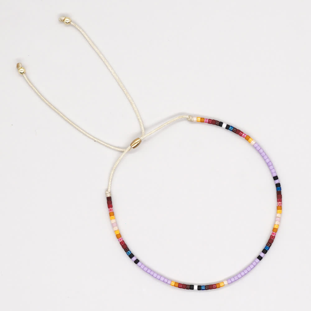 Olivenorma Colorful Rice Beads Beige Drawstring Bracelet - Purple & Black - image 9