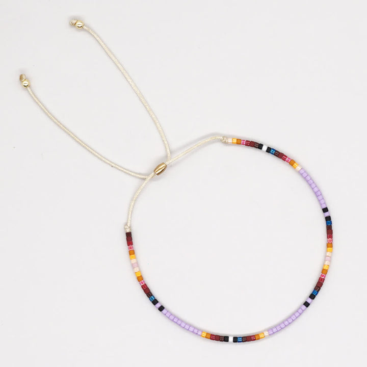 Olivenorma Colorful Rice Beads Beige Drawstring Bracelet - Purple & Black - image 9