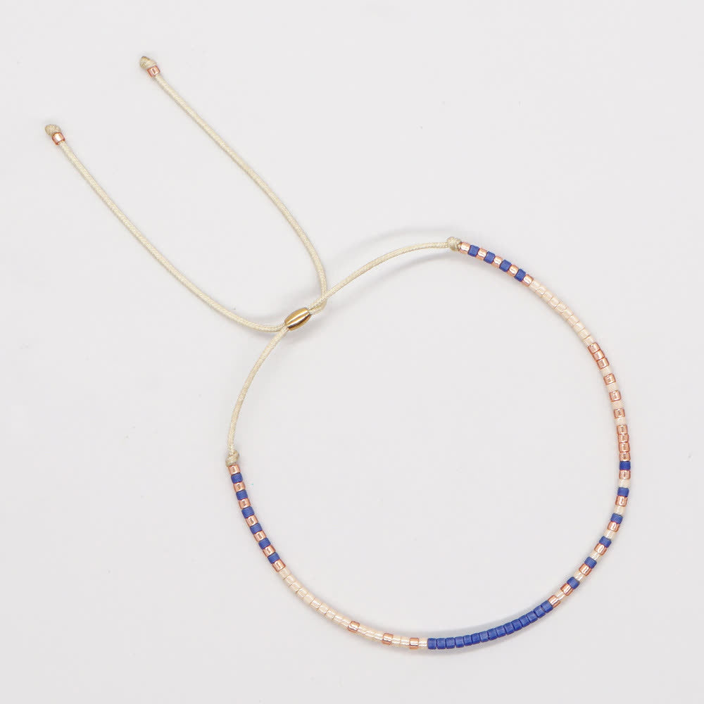 Olivenorma Colorful Rice Beads Beige Drawstring Bracelet - Beige & Blue - image 10