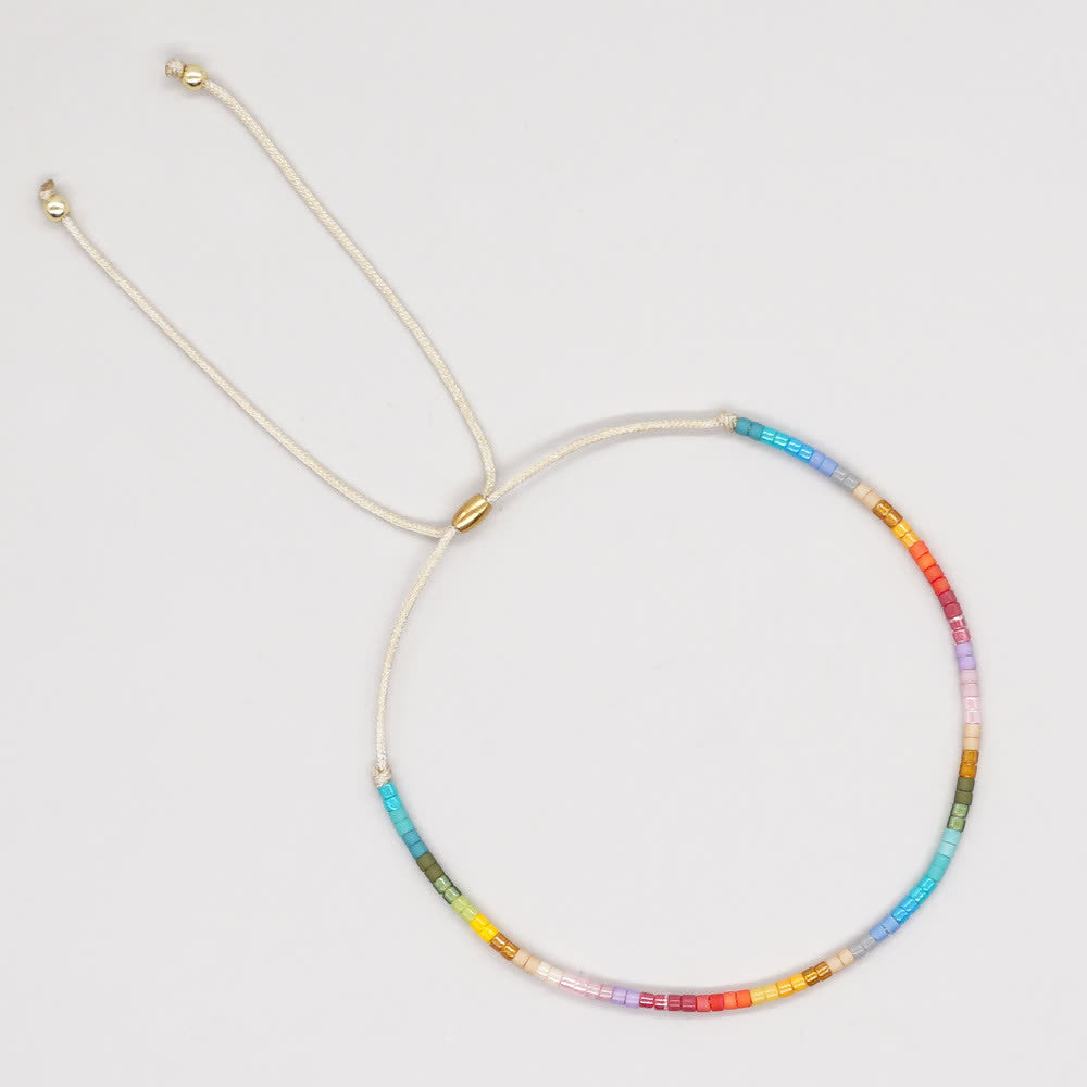Olivenorma Colorful Rice Beads Beige Drawstring Bracelet - Blue & Rose Red - image 12