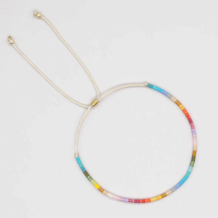 Olivenorma Colorful Rice Beads Beige Drawstring Bracelet - Blue & Rose Red - image 12
